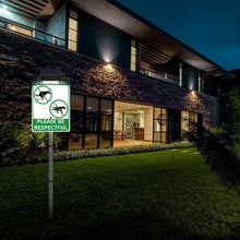 Load image into Gallery viewer, NO POOP Yard Warning Sign Solar Powered, Rechargeable LED Illuminated Aluminum Sign with Stake, Reflective Outside Security Sign Light Up For Houses