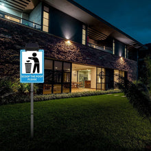 Load image into Gallery viewer, SCOOP THE POOP PLEASE Yard Warning Sign Solar Powered, Rechargeable LED Illuminated Aluminum Sign with Stake, Reflective Outside Sign Light Up For Houses