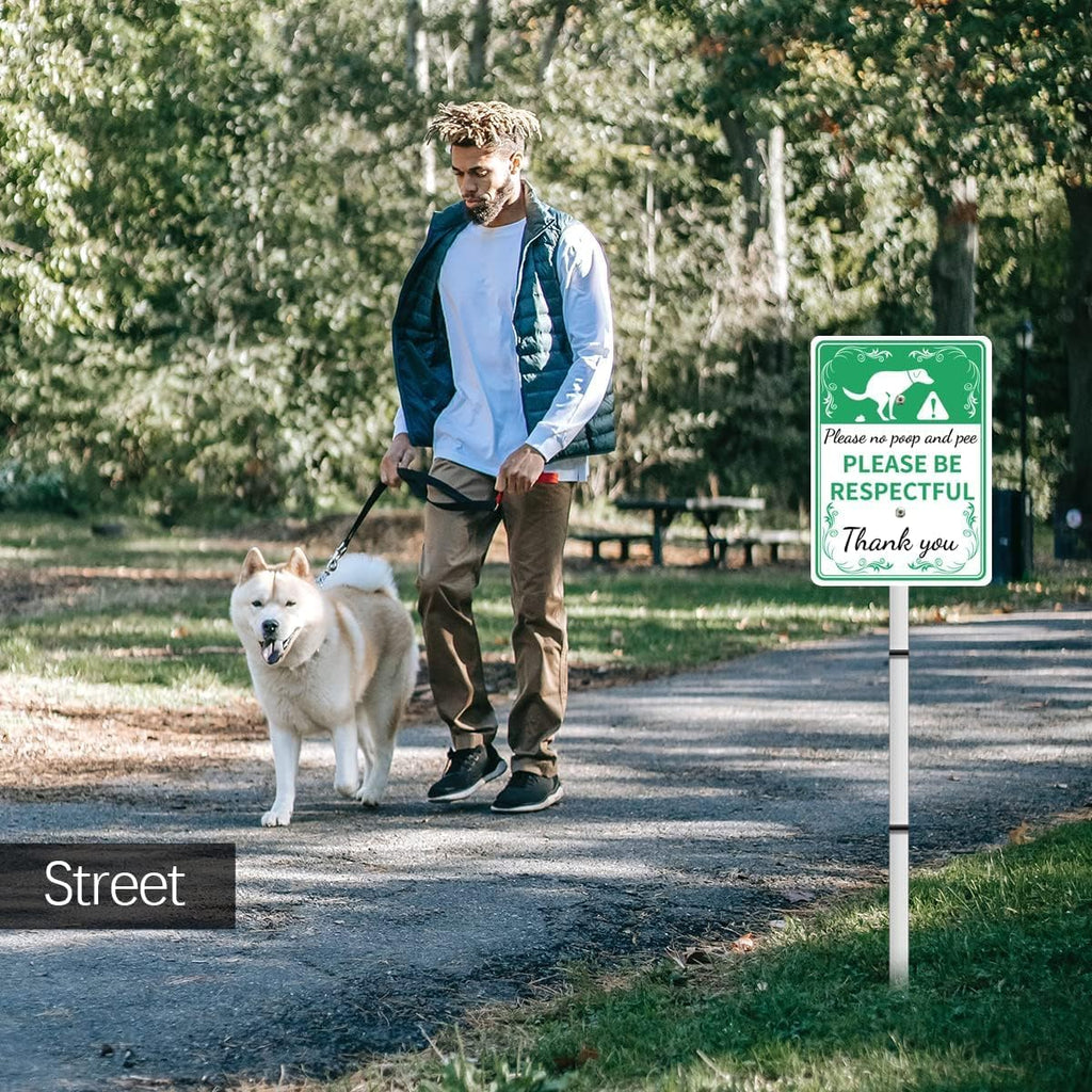 PLEASE NO POOP AND PEE NO POOP Reflective Yard Warning Sign, Aluminum outdoor Security Sign with Stakes, Anti-UV, Rustproof, Waterproof, 10 * 7inch