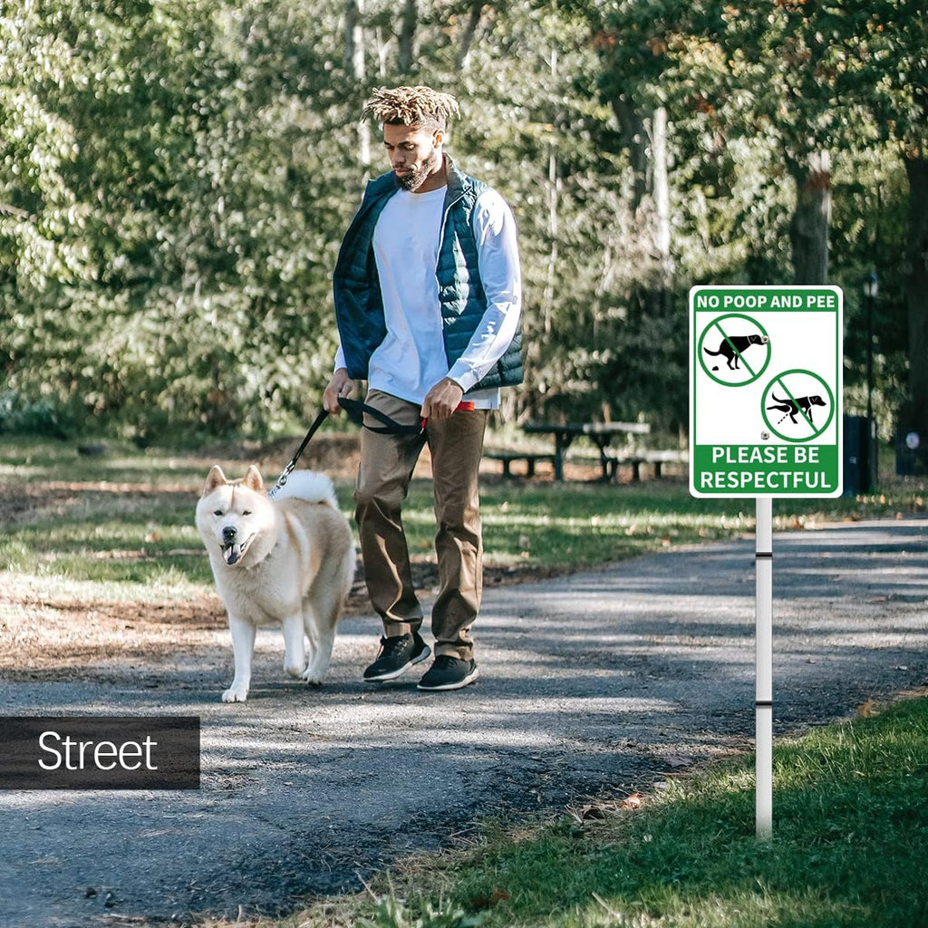 NO POOP AND PEE Reflective Yard Warning Sign, Aluminum outdoor Security Sign with Stakes, Anti-UV, Rustproof, Waterproof, 10 * 7inch