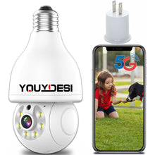 Load image into Gallery viewer, YOUYIDESI Smart 360-Degree Rotating Light bulb Camera with Dual-Band Wi-Fi, Motion Sensor, and Secure Video View for Indoor/Outdoor Home Security - 5MP High-Definition Wireless Bulb camera