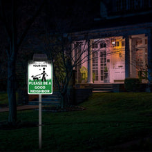 Load image into Gallery viewer, CLEAN UP AFTER YOUR PET Yard Warning Sign Solar Powered, Rechargeable LED Illuminated Aluminum Sign with Stake, Reflective Outside Sign Light Up For Houses