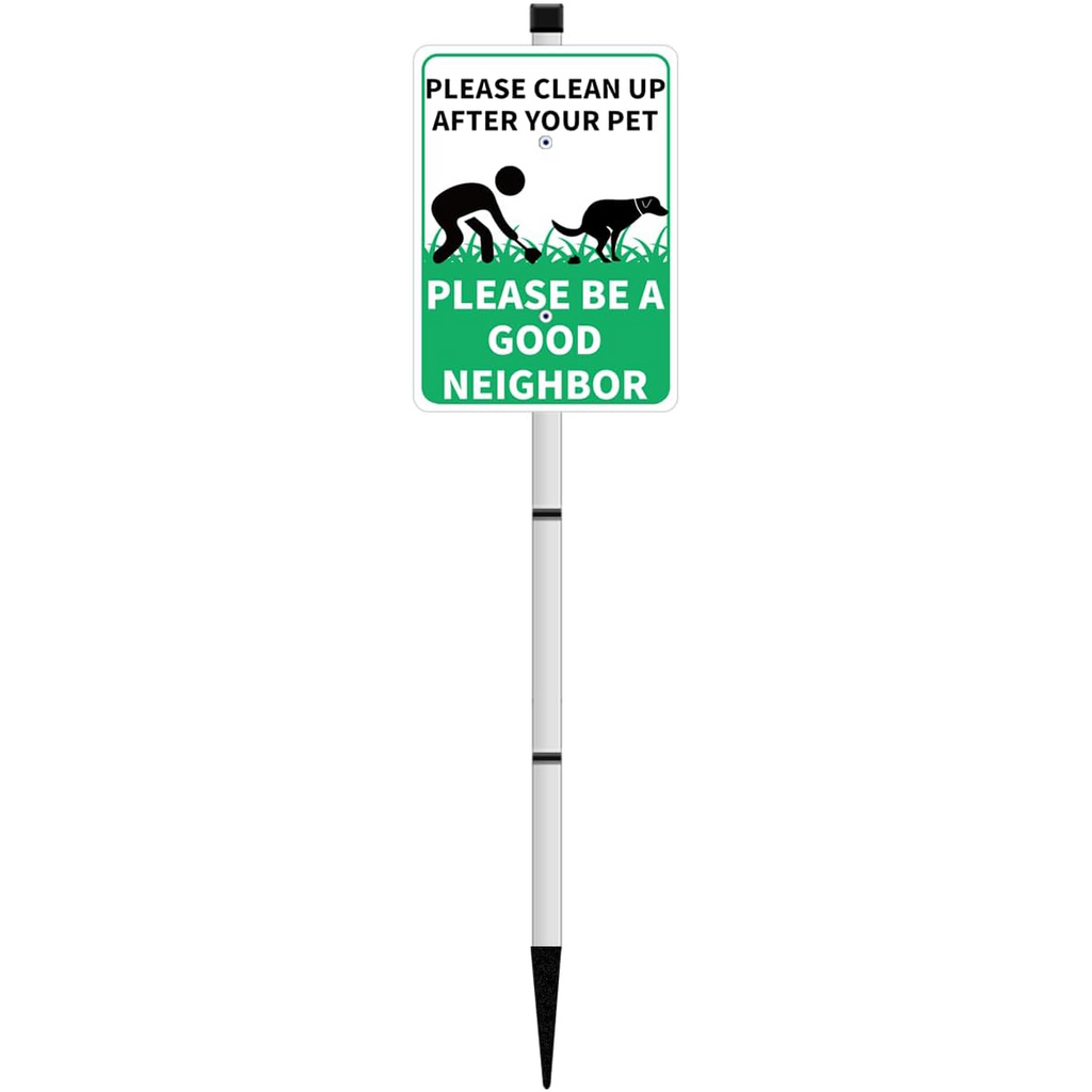 PLEASE CLEAN UP AFTER YOUR PET Reflective Yard Warning Sign, Aluminum outdoor Security Sign with Stakes, Anti-UV, Rustproof, Waterproof, 10 * 7inch