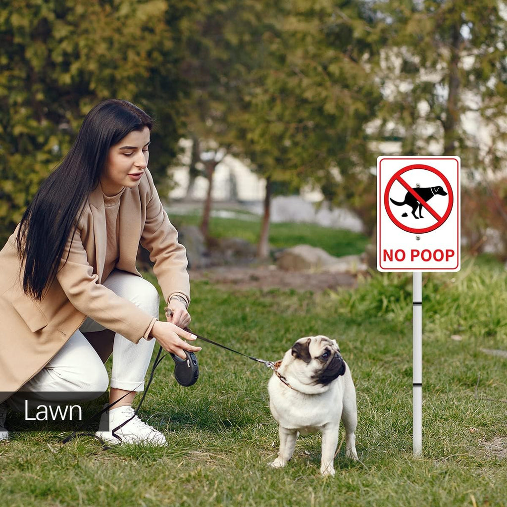 NO POOP Reflective Yard Warning Sign, Aluminum outdoor Security Sign with Stakes, Anti-UV, Rustproof, Waterproof, 10 * 7inch