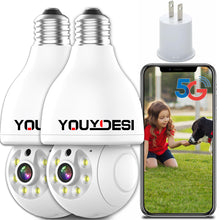 Load image into Gallery viewer, YOUYIDESI Smart 360-Degree Rotating Light bulb Camera with Dual-Band Wi-Fi, Motion Sensor, and Secure Video View for Indoor/Outdoor Home Security - 5MP High-Definition Wireless Bulb camera (2 pack)