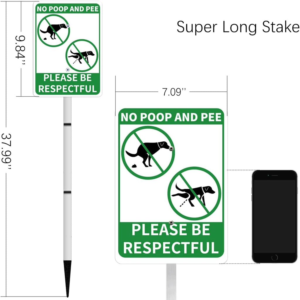 NO POOP AND PEE Reflective Yard Warning Sign, Aluminum outdoor Security Sign with Stakes, Anti-UV, Rustproof, Waterproof, 10 * 7inch