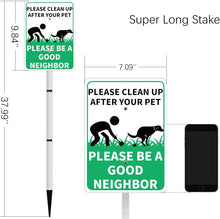 Load image into Gallery viewer, PLEASE CLEAN UP AFTER YOUR PET Reflective Yard Warning Sign, Aluminum outdoor Security Sign with Stakes, Anti-UV, Rustproof, Waterproof, 10 * 7inch