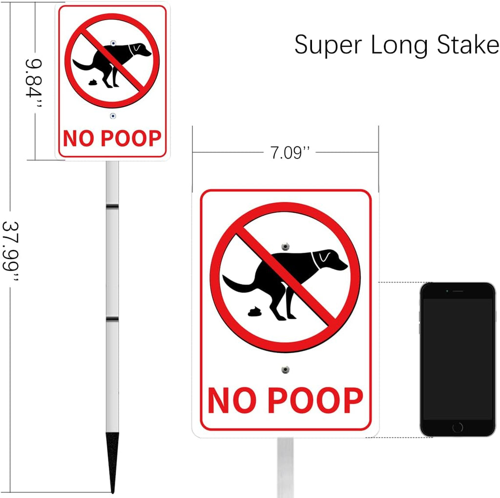 NO POOP Reflective Yard Warning Sign, Aluminum outdoor Security Sign with Stakes, Anti-UV, Rustproof, Waterproof, 10 * 7inch