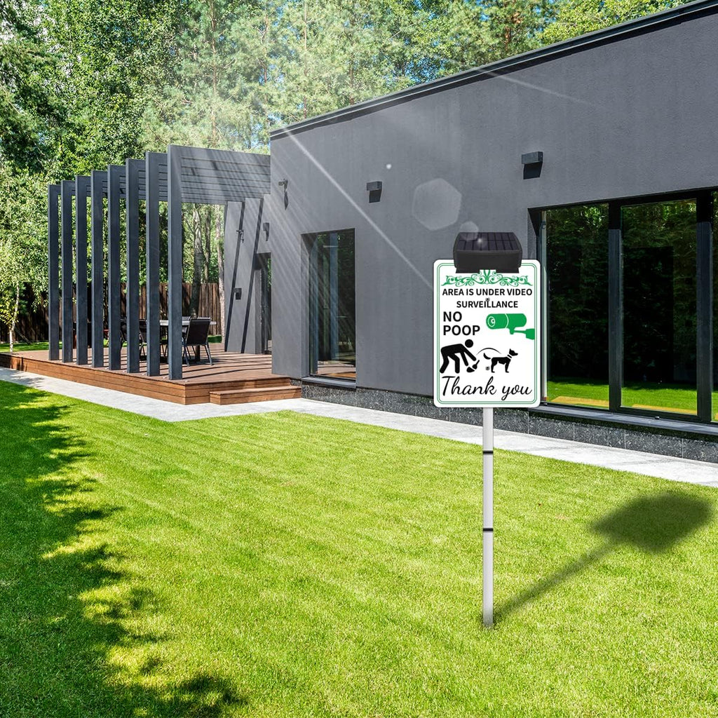 PLEASE CLEAN UP AFTER YOUR PET Yard Warning Sign Solar Powered, Rechargeable LED Illuminated Aluminum Sign with Stake, Reflective Outside Sign Light Up For Houses