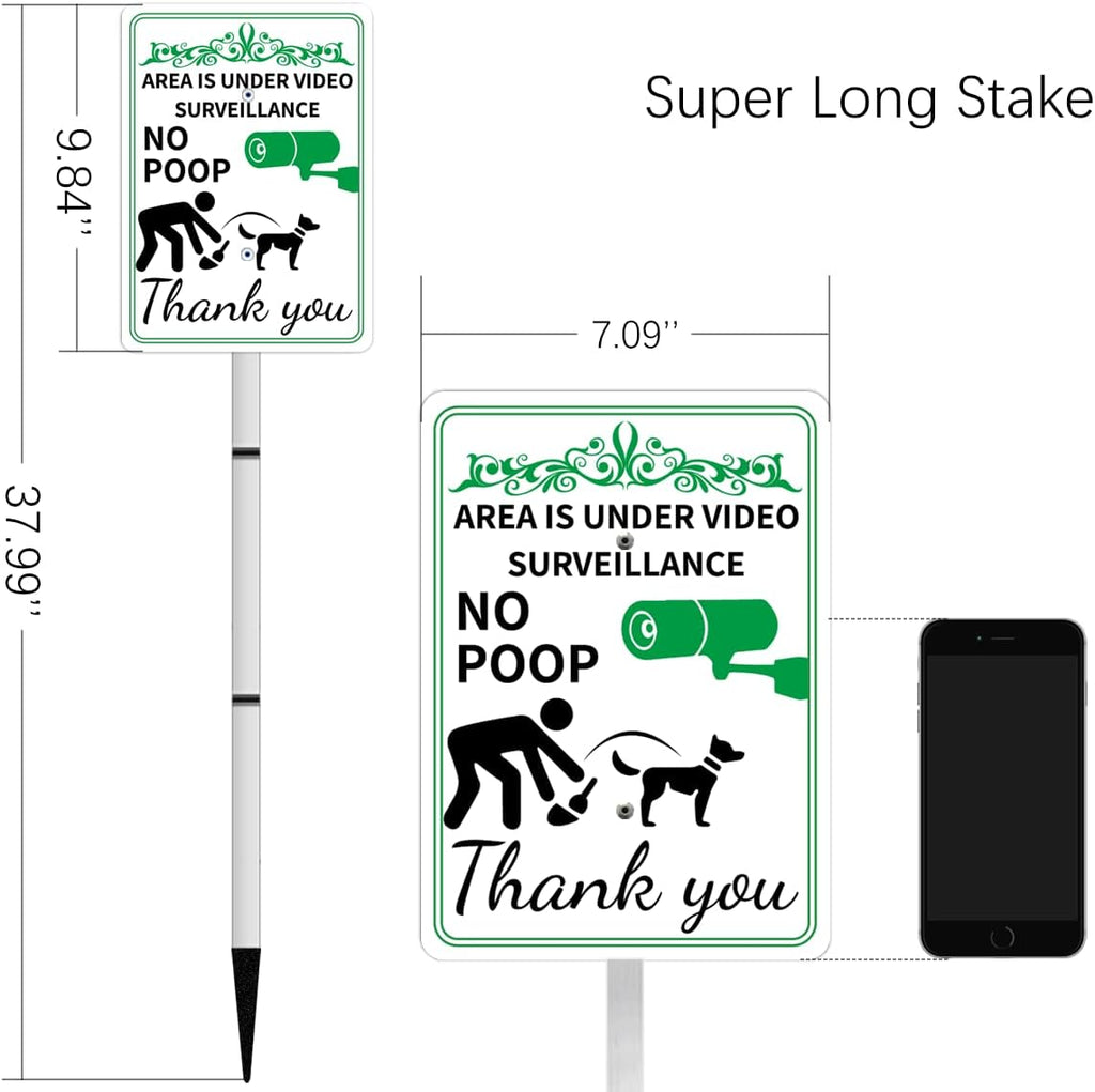 NO POOP Reflective Yard Warning Sign, Aluminum outdoor Security Sign with Stakes, Anti-UV, Rustproof, Waterproof, 10 * 7inch