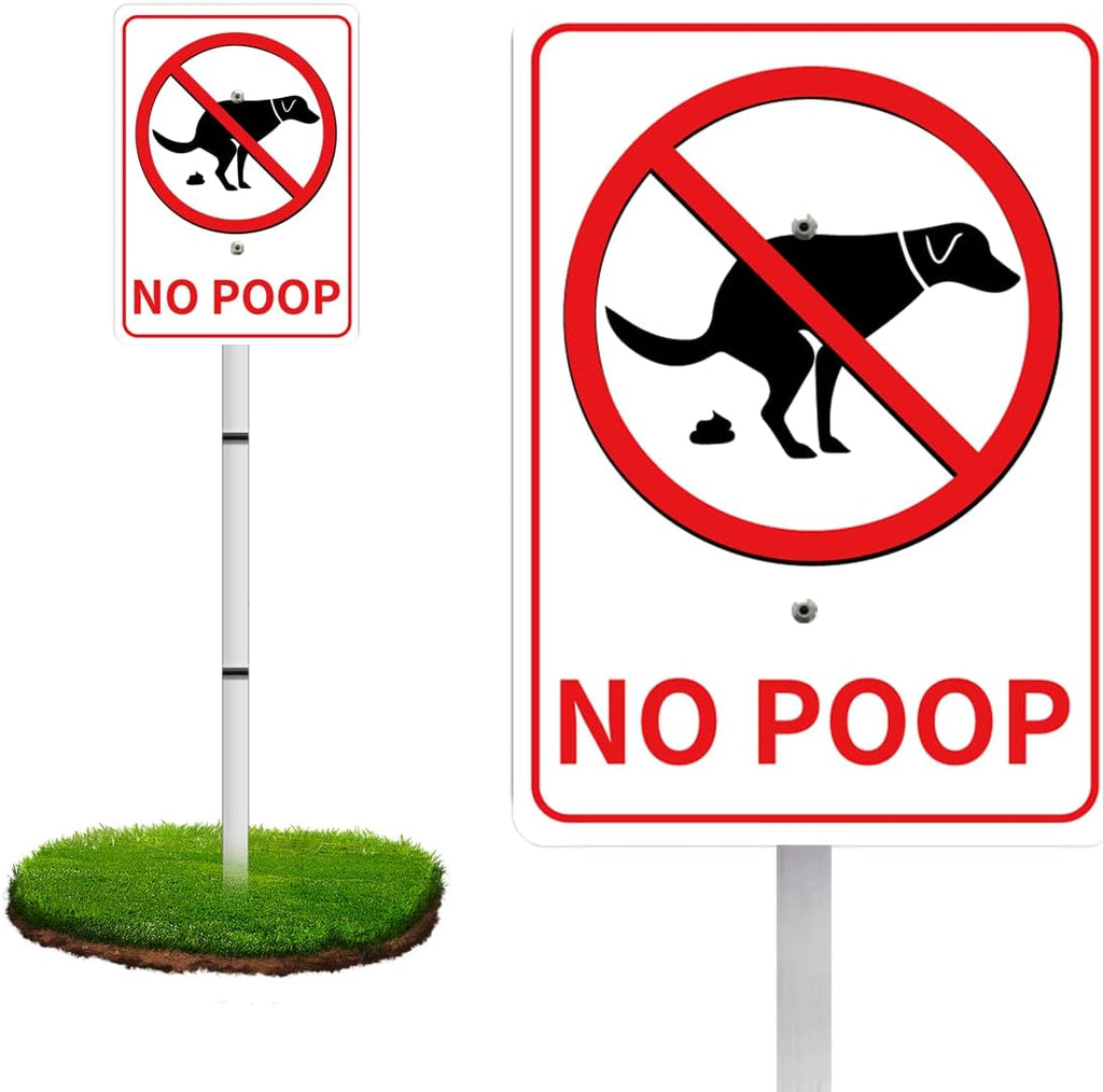 NO POOP Reflective Yard Warning Sign, Aluminum outdoor Security Sign with Stakes, Anti-UV, Rustproof, Waterproof, 10 * 7inch