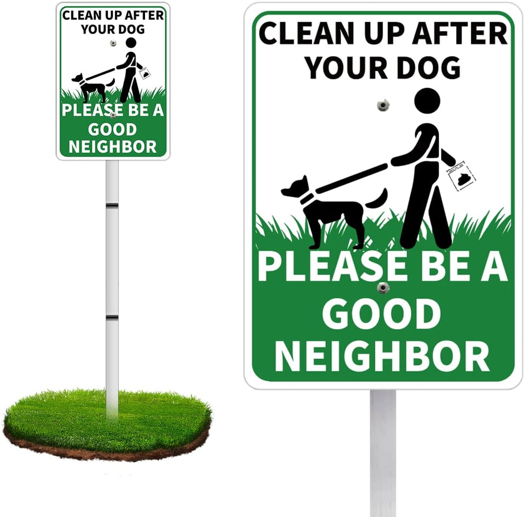 CLEAN UP AFTER YOUR DOG Reflective Yard Warning Sign, Aluminum outdoor Security Sign with Stakes, Anti-UV, Rustproof, Waterproof, 9 * 7inch