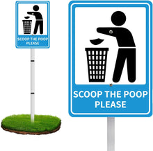 Load image into Gallery viewer, SCOOP THE POOP PLEASE Reflective Yard Warning Sign, Aluminum outdoor Security Sign with Stakes, Anti-UV, Rustproof, Waterproof, 10 * 7inch