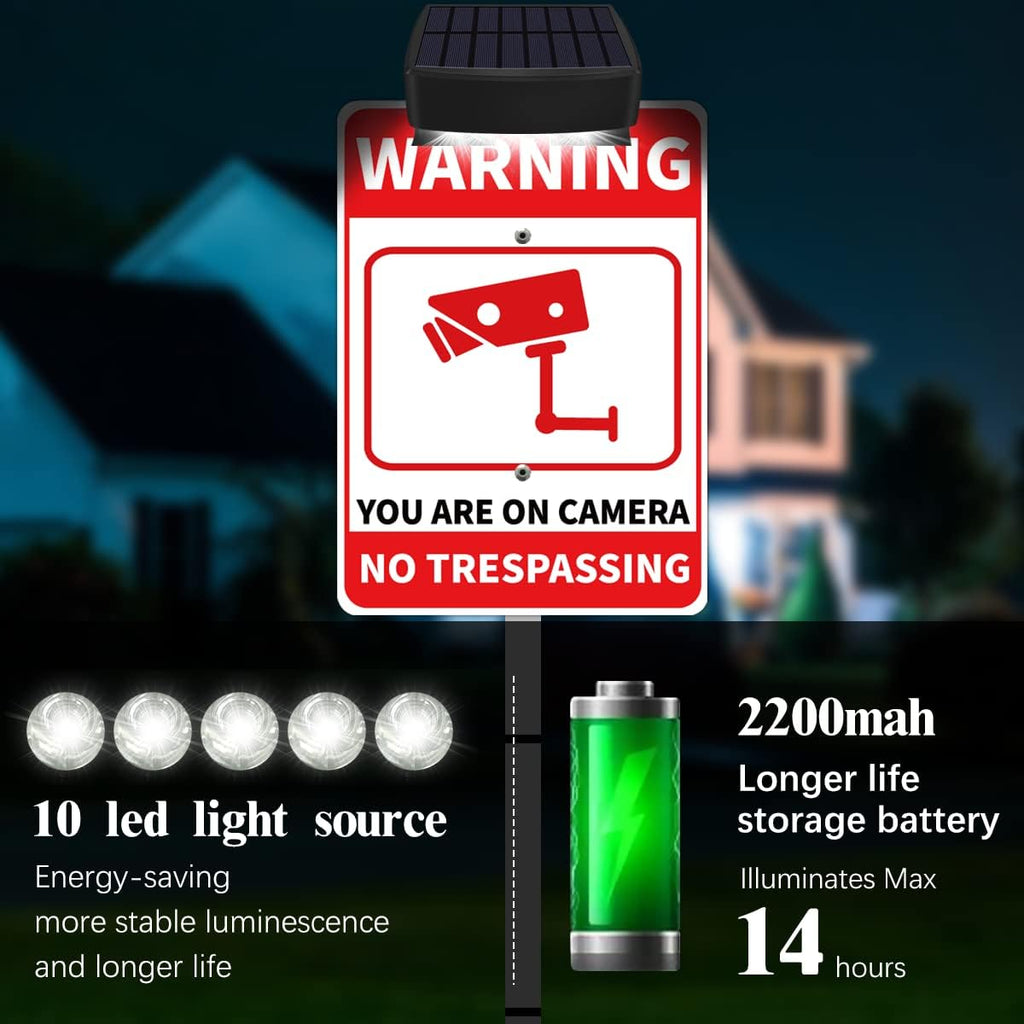 No Trespassing Sign Solar-Powered Private Property Metal Sign with Video Surveillance Security Camera Sign for Outdoor, Yard, Business & Home Road, Street & Warning Signs for Property Beware of Dog