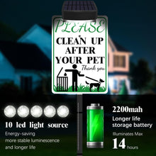 Load image into Gallery viewer, PLEASE CLEAN UP AFTER YOUR PET Sign with Solar Light for Home, Rechargeable LED Illuminated Aluminum Sign with Stake, Reflective Outside Security Sign Light Up For Houses