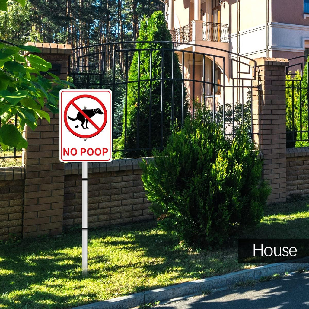 NO POOP Reflective Yard Warning Sign, Aluminum outdoor Security Sign with Stakes, Anti-UV, Rustproof, Waterproof, 10 * 7inch