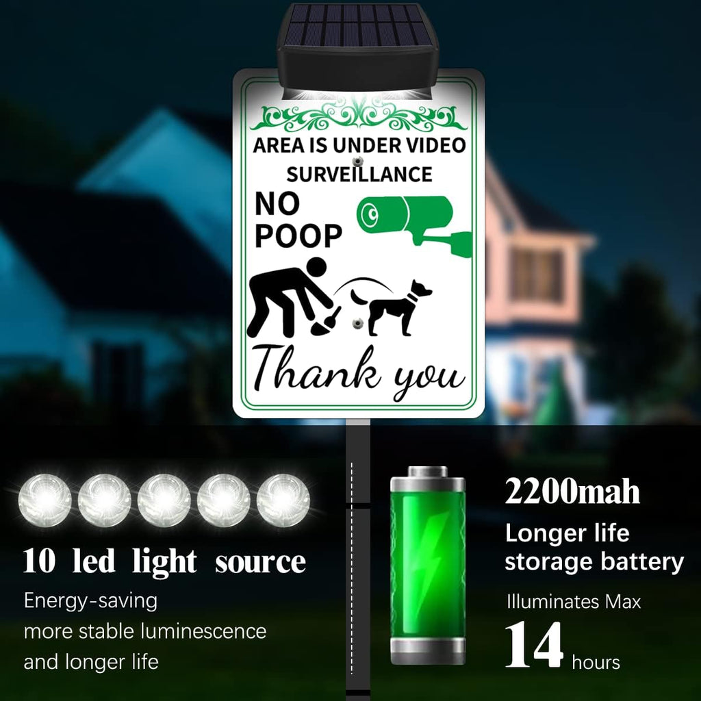 PLEASE CLEAN UP AFTER YOUR PET Yard Warning Sign Solar Powered, Rechargeable LED Illuminated Aluminum Sign with Stake, Reflective Outside Sign Light Up For Houses