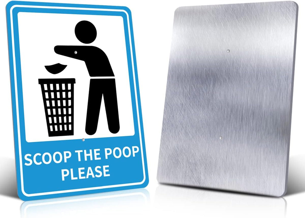 SCOOP THE POOP PLEASE Reflective Yard Warning Sign, Aluminum outdoor Security Sign with Stakes, Anti-UV, Rustproof, Waterproof, 10 * 7inch