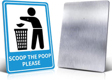 Load image into Gallery viewer, SCOOP THE POOP PLEASE Reflective Yard Warning Sign, Aluminum outdoor Security Sign with Stakes, Anti-UV, Rustproof, Waterproof, 10 * 7inch