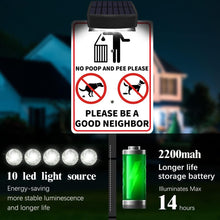 Load image into Gallery viewer, NO POOP Yard Warning Sign Solar Powered, Outdoor Rechargeable LED Illuminated Aluminum Sign with Stake, Reflective Outside Sign Light Up For Houses