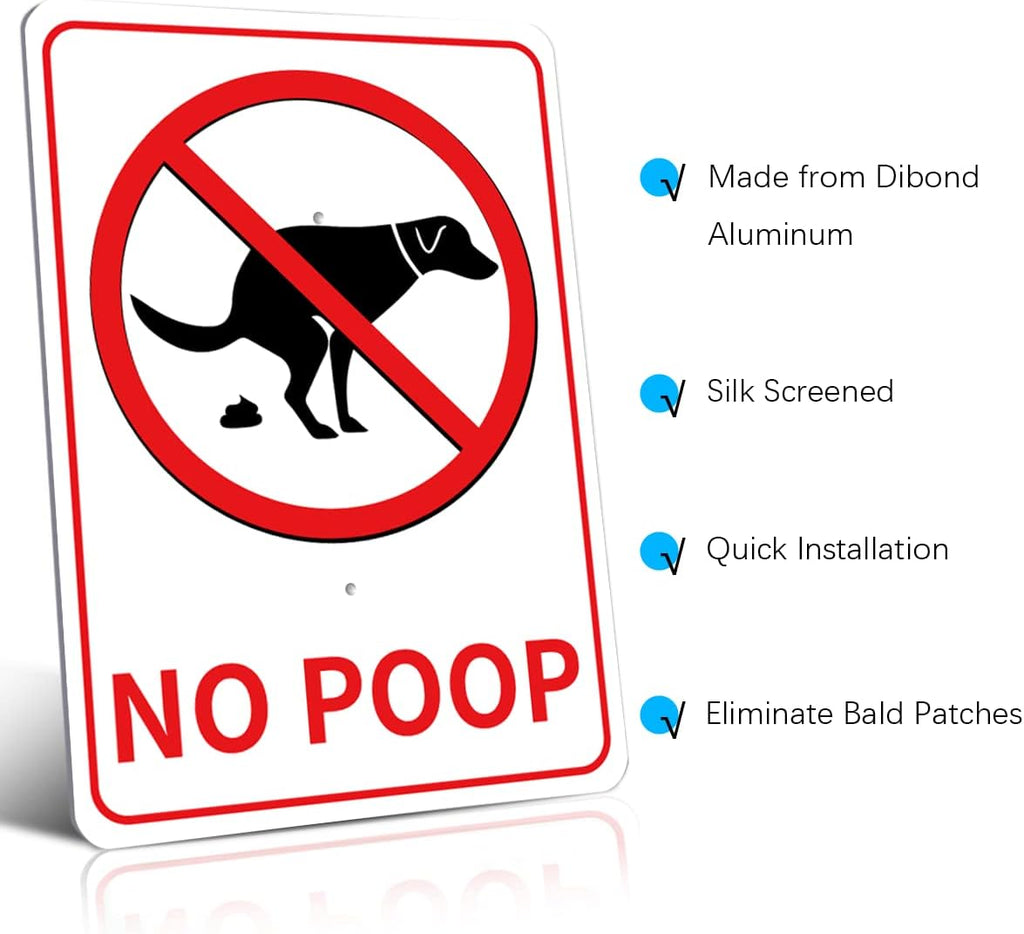 NO POOP Reflective Yard Warning Sign, Aluminum outdoor Security Sign with Stakes, Anti-UV, Rustproof, Waterproof, 10 * 7inch