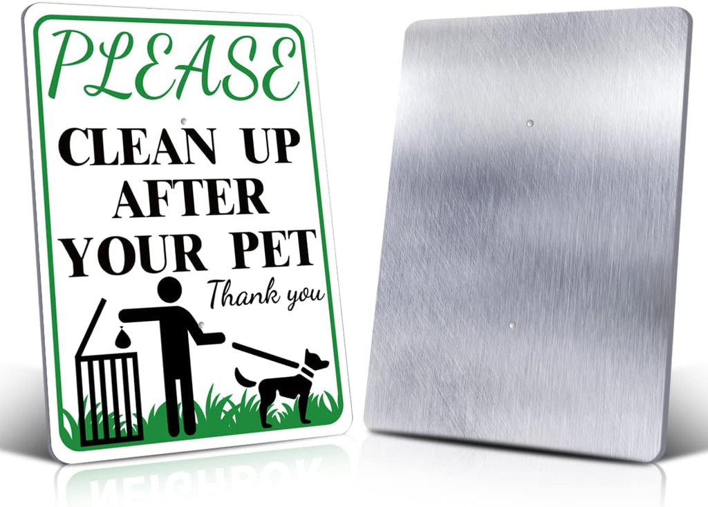 CLEAN UP AFTER OUR PETNO POOP Reflective Yard Warning Sign, Aluminum outdoor Security Sign with Stakes, Anti-UV, Rustproof, Waterproof, 9*7inch