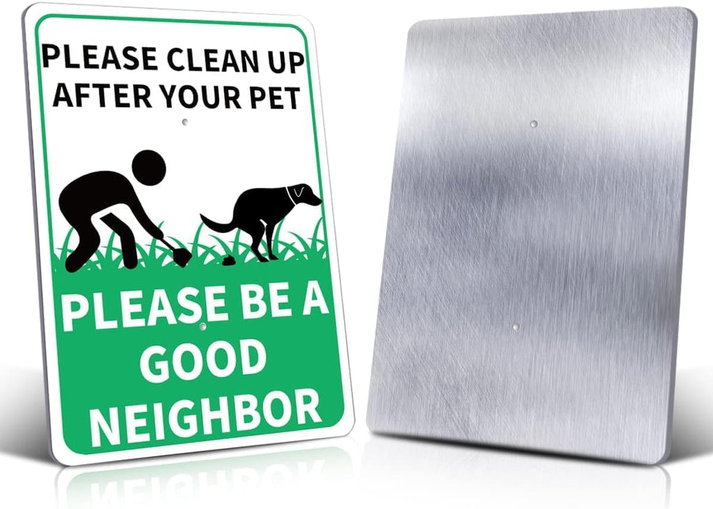 PLEASE CLEAN UP AFTER YOUR PET Reflective Yard Warning Sign, Aluminum outdoor Security Sign with Stakes, Anti-UV, Rustproof, Waterproof, 10 * 7inch