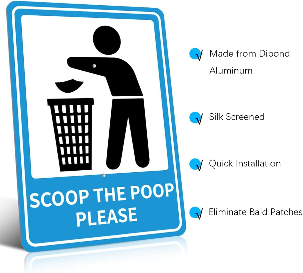 SCOOP THE POOP PLEASE Reflective Yard Warning Sign, Aluminum outdoor Security Sign with Stakes, Anti-UV, Rustproof, Waterproof, 10 * 7inch