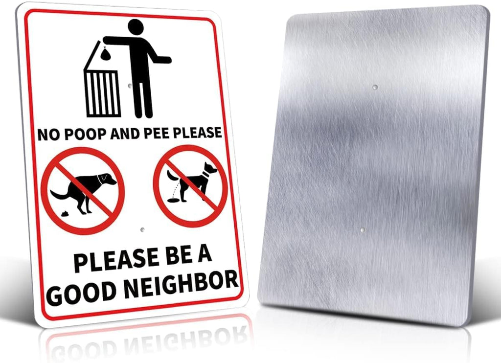 NO POOP Yard Warning Sign Solar Powered, Outdoor Rechargeable LED Illuminated Aluminum Sign with Stake, Reflective Outside Sign Light Up For Houses