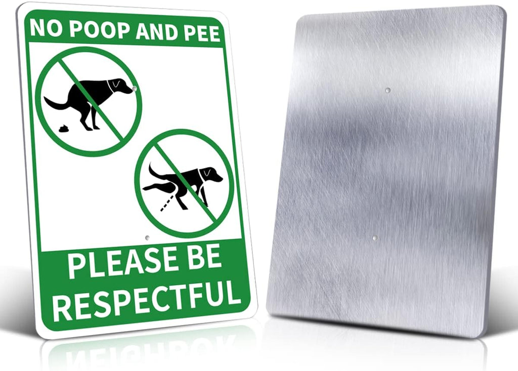 NO POOP AND PEE Reflective Yard Warning Sign, Aluminum outdoor Security Sign with Stakes, Anti-UV, Rustproof, Waterproof, 10 * 7inch