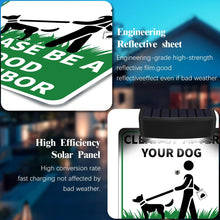 Load image into Gallery viewer, CLEAN UP AFTER YOUR PET Yard Warning Sign Solar Powered, Rechargeable LED Illuminated Aluminum Sign with Stake, Reflective Outside Sign Light Up For Houses