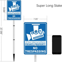 Load image into Gallery viewer, No Trespassing Reflective Video Surveillance Yard Sign, Aluminum Home Security Sign with Stakes, Anti-UV, Rustproof, Waterproof, 9*7inch