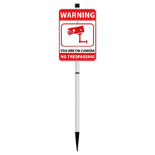 Load image into Gallery viewer, No Trespassing Sign For Private Property, Video Surveillance Street Sign, Security Yard Signs metal, Aluminum Home Security Sign with Stakes, Camera, Beware, 10x7 Inch&quot;