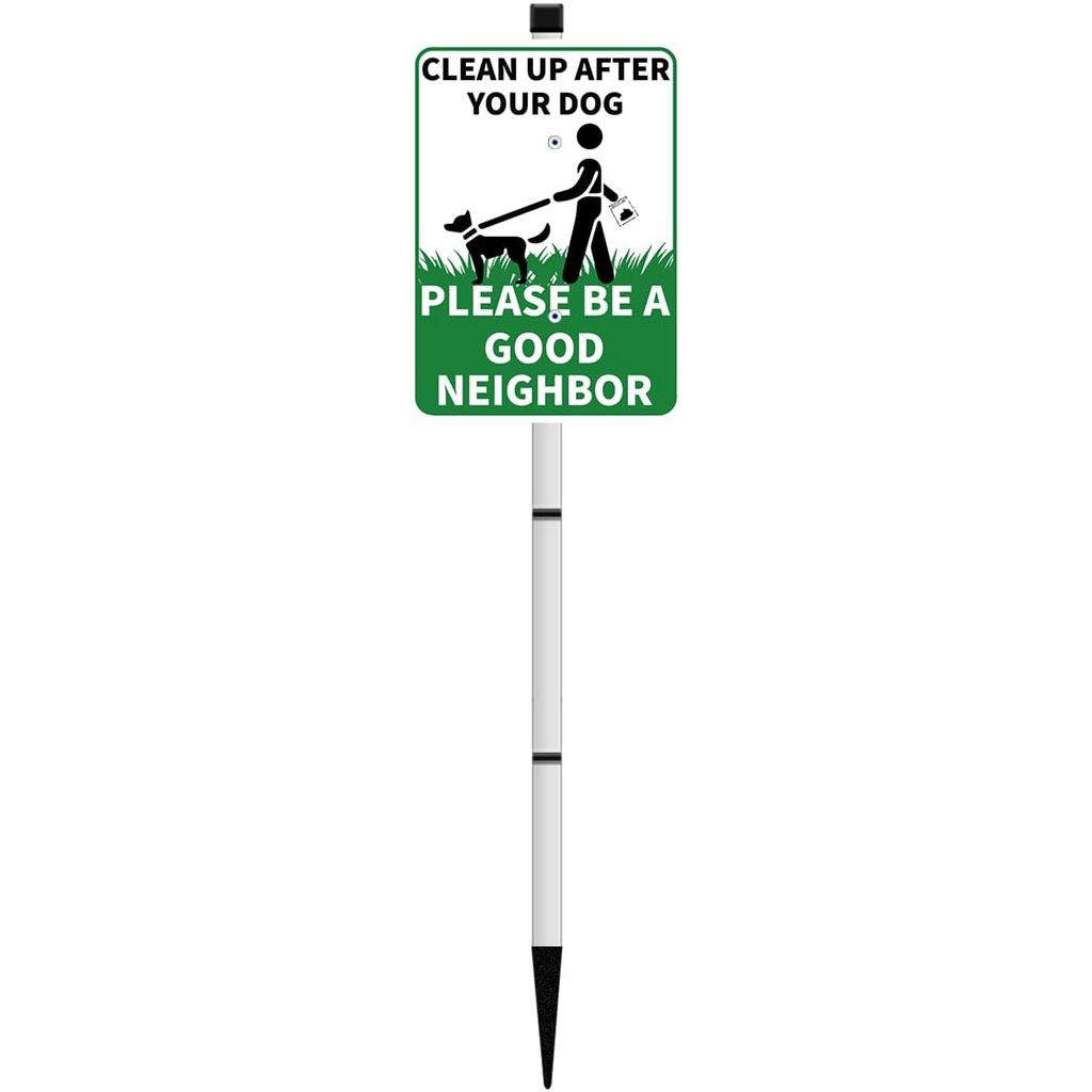 CLEAN UP AFTER YOUR DOG Reflective Yard Warning Sign, Aluminum outdoor Security Sign with Stakes, Anti-UV, Rustproof, Waterproof, 9 * 7inch