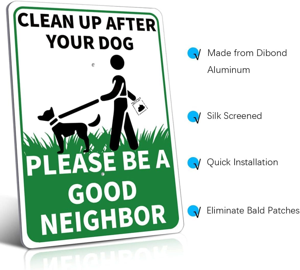 CLEAN UP AFTER YOUR DOG Reflective Yard Warning Sign, Aluminum outdoor Security Sign with Stakes, Anti-UV, Rustproof, Waterproof, 9 * 7inch