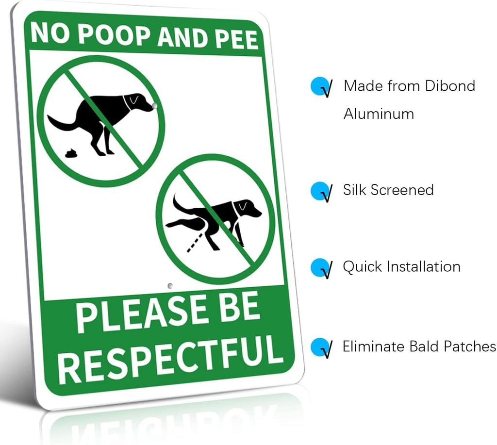 NO POOP AND PEE Reflective Yard Warning Sign, Aluminum outdoor Security Sign with Stakes, Anti-UV, Rustproof, Waterproof, 10 * 7inch