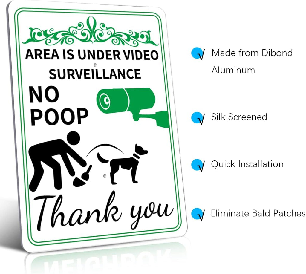 NO POOP Reflective Yard Warning Sign, Aluminum outdoor Security Sign with Stakes, Anti-UV, Rustproof, Waterproof, 10 * 7inch