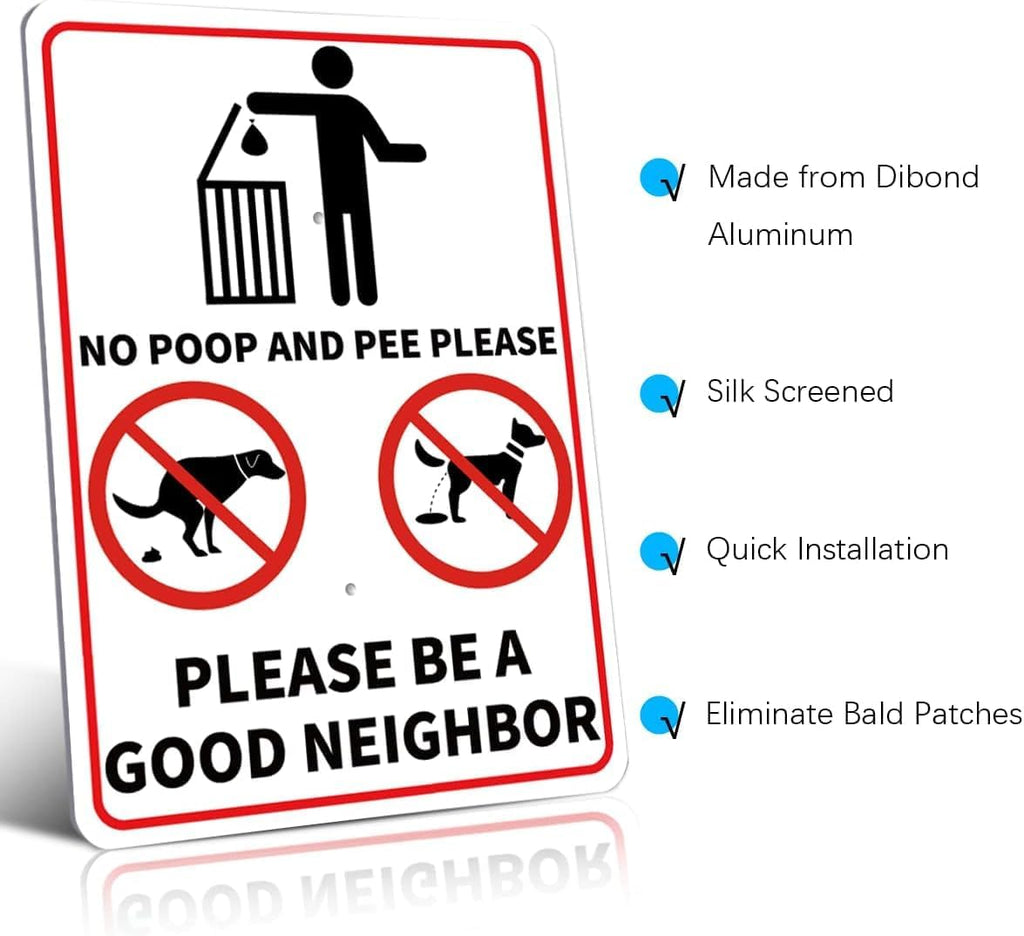 NO POOP Yard Warning Sign Solar Powered, Outdoor Rechargeable LED Illuminated Aluminum Sign with Stake, Reflective Outside Sign Light Up For Houses