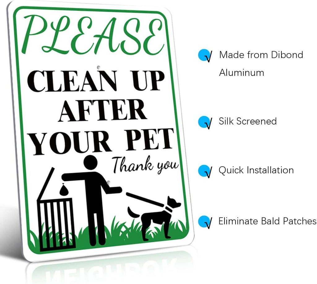 CLEAN UP AFTER OUR PETNO POOP Reflective Yard Warning Sign, Aluminum outdoor Security Sign with Stakes, Anti-UV, Rustproof, Waterproof, 9*7inch