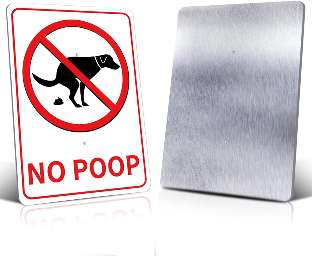 NO POOP Reflective Yard Warning Sign, Aluminum outdoor Security Sign with Stakes, Anti-UV, Rustproof, Waterproof, 10 * 7inch