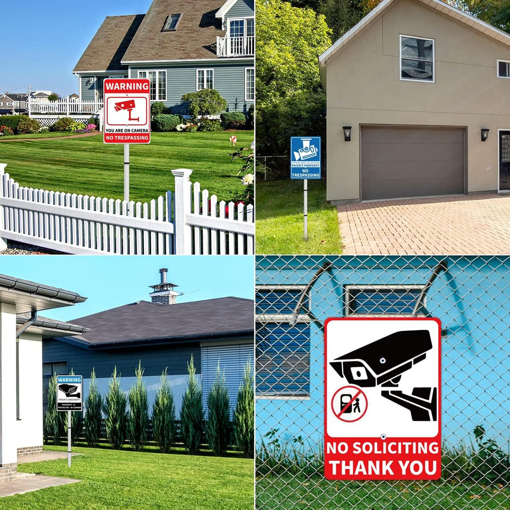 No Trespassing Reflective Video Surveillance Yard Sign, Aluminum Home Security Sign with Stakes, Anti-UV, Rustproof, Waterproof, 9*7inch