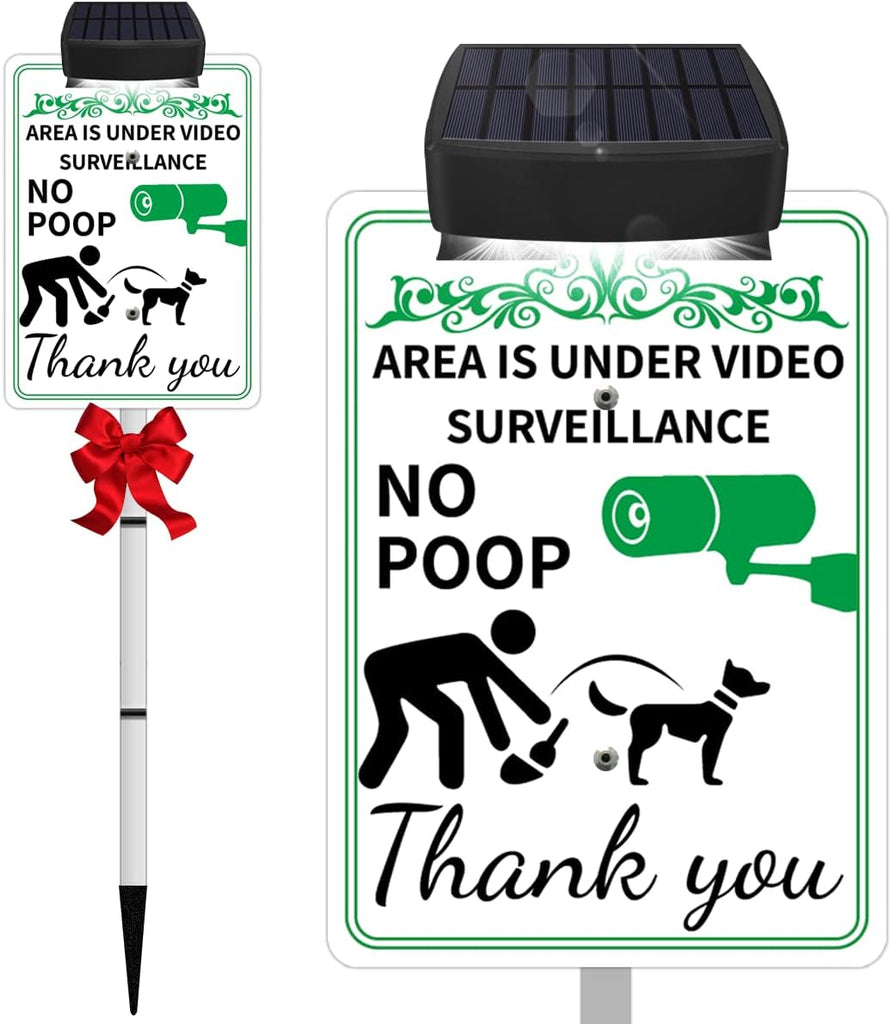 PLEASE CLEAN UP AFTER YOUR PET Yard Warning Sign Solar Powered, Rechargeable LED Illuminated Aluminum Sign with Stake, Reflective Outside Sign Light Up For Houses