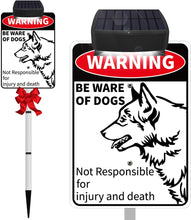 Load image into Gallery viewer, Beware of Dog Sign Solar Powered,Funny Dog Warning Signs for Private Property,Reflective yard signs with stakes,Aluminum Metal Sign,Dogs on Premises Sign,Security Street Sign 10x7 Inches