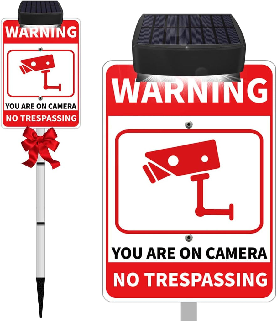 No Trespassing Sign Solar-Powered Private Property Metal Sign with Video Surveillance Security Camera Sign for Outdoor, Yard, Business & Home Road, Street & Warning Signs for Property Beware of Dog