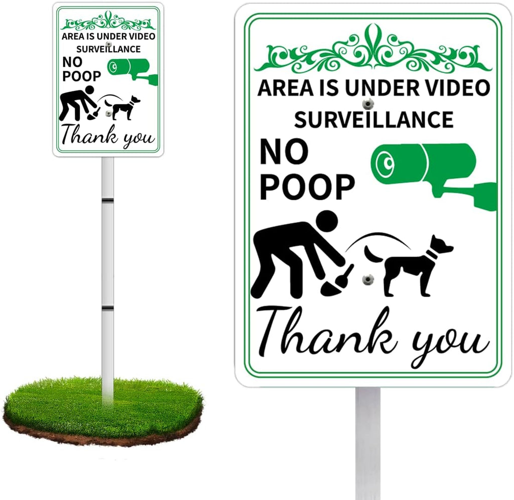 NO POOP Reflective Yard Warning Sign, Aluminum outdoor Security Sign with Stakes, Anti-UV, Rustproof, Waterproof, 10 * 7inch