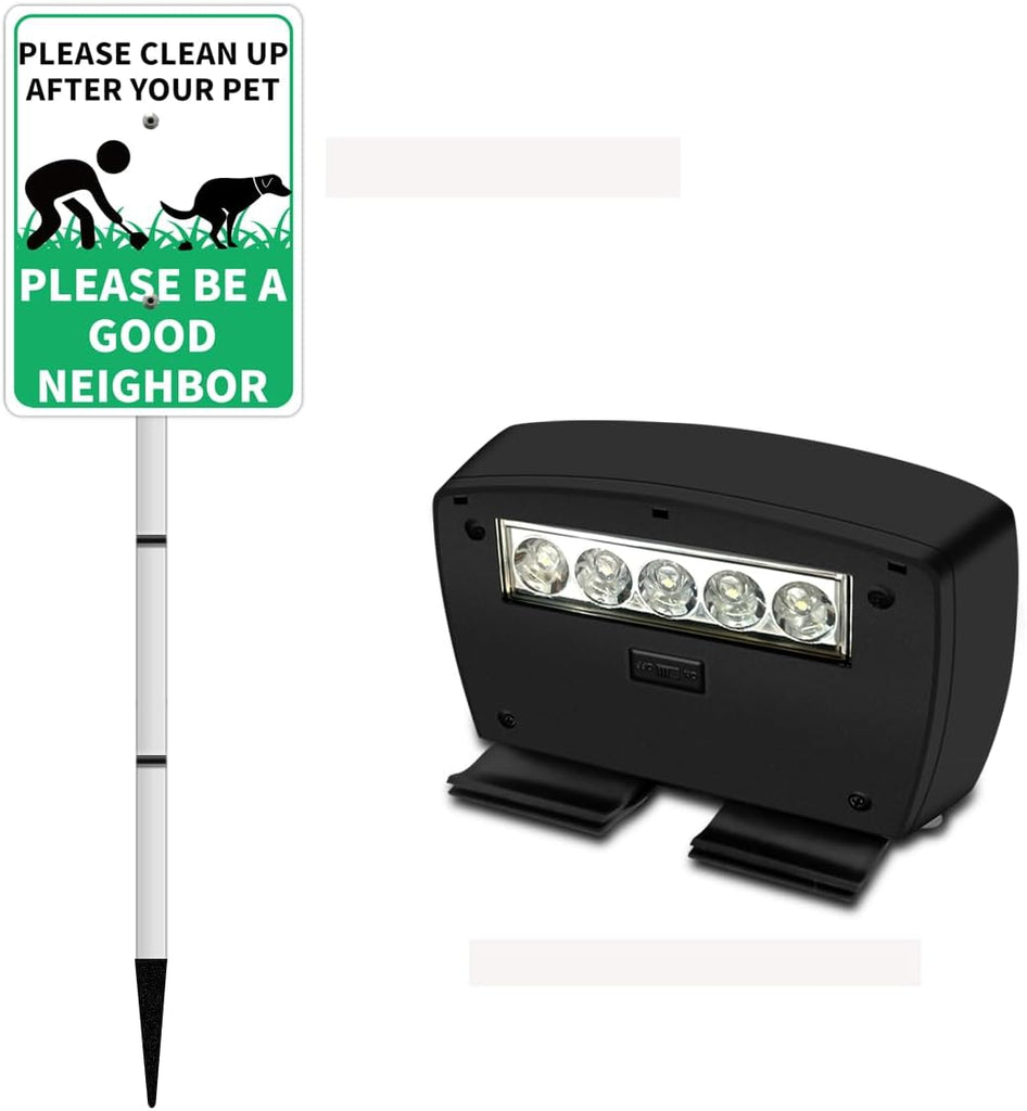 PLEASE CLEAN UP AFTER YOUR PET Yard Warning Sign Solar Powered, Rechargeable LED Illuminated Aluminum Sign with Stake, Reflective Outside Sign Light Up For Houses