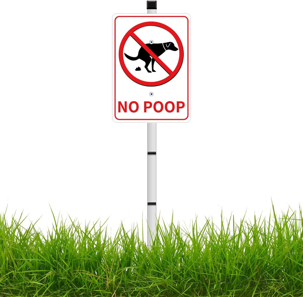 NO POOP Reflective Yard Warning Sign, Aluminum outdoor Security Sign with Stakes, Anti-UV, Rustproof, Waterproof, 10 * 7inch