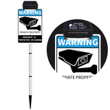 No SOLICITING Yard Warning Sign Solar Powered, Rechargeable LED Illuminated Aluminum Video Surveillance Sign with Stake, Reflective Outside Security Sign Light Up For Houses