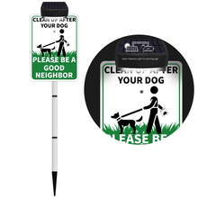 Load image into Gallery viewer, CLEAN UP AFTER YOUR PET Yard Warning Sign Solar Powered, Rechargeable LED Illuminated Aluminum Sign with Stake, Reflective Outside Sign Light Up For Houses