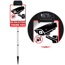 Load image into Gallery viewer, No Soliciting Sign Solar-Powered for House Yard Stake,Outdoor Metal Yard Sign Holder with Stakes Private Property Warning Signs for Home &amp; Business,Do Not Knock Garden Sign,Beach &amp; Lawn Signs